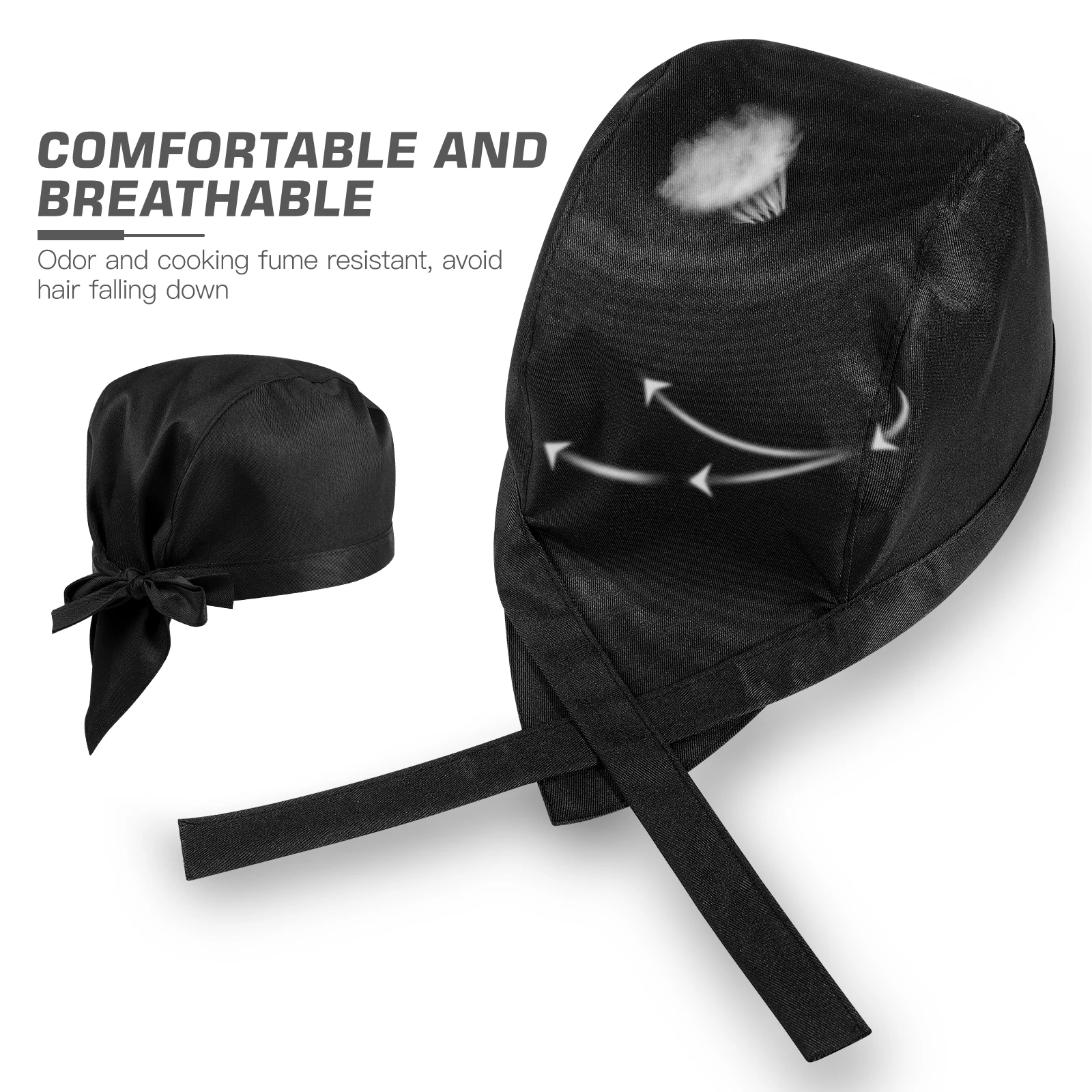 

3Pcs Chef Hat Turban Soft Canvas Adjustable Ribbon Catering Skull Caps for Men Women Kitchen Restaurant Barbecue