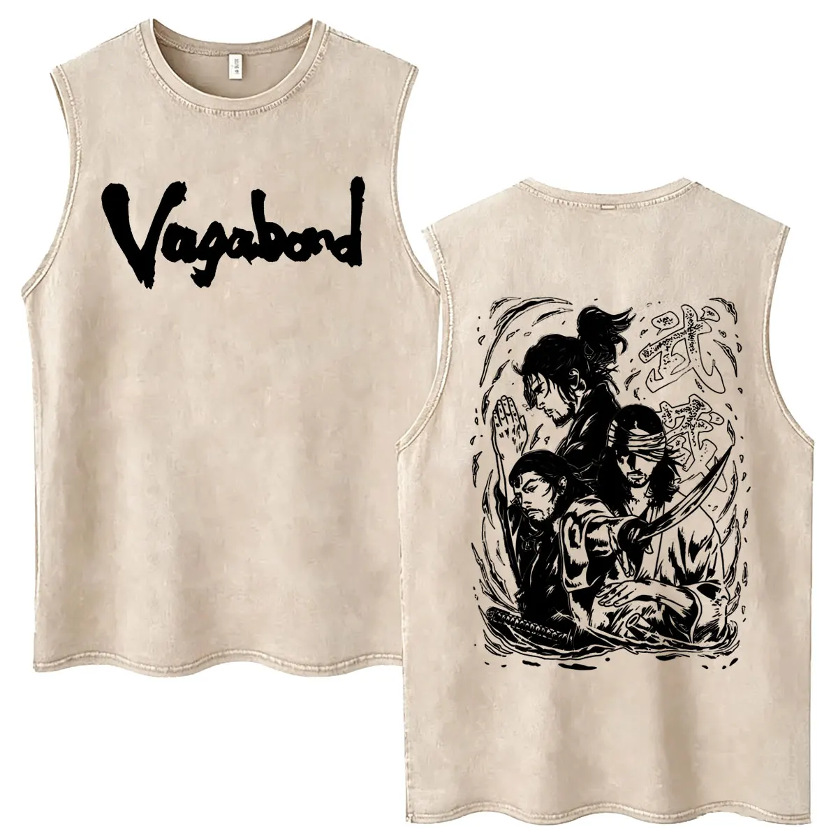 Anime Vagabond Miyamoto Musashi Vintage Washed Tank Tops Men Women Clothing Retro Oversized High Quality Sleeveless Vest T-shirt