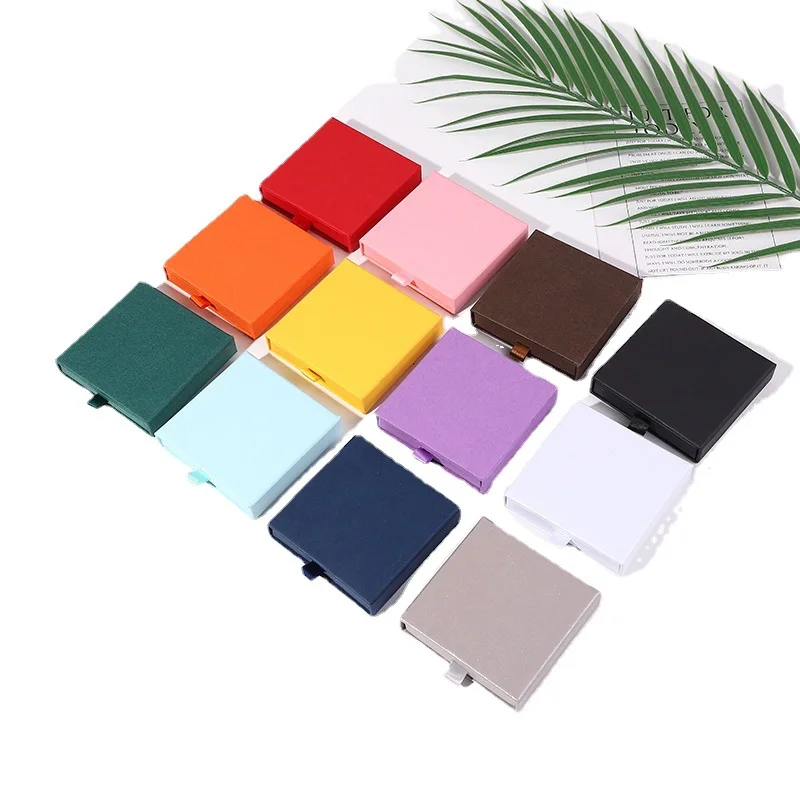 8x8cm Jewelry Necklace Box 16 Colors Square Pull-Out Style Travel Jewelry Box Storage Organizer Surprise Gift  Packaging Case