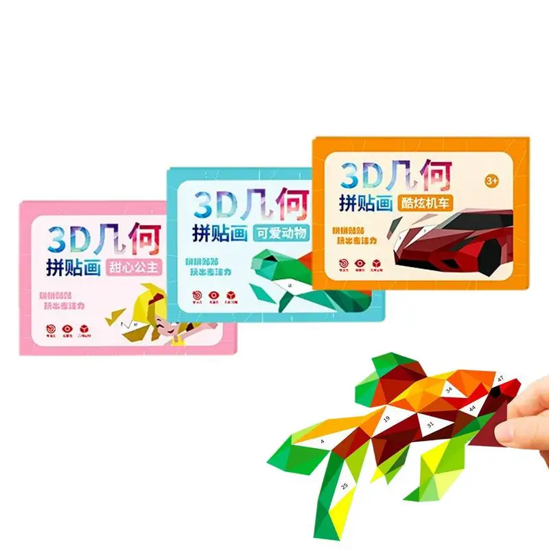 

Детские наклейки по номерам, обучающие наклейки-головоломки, забавные геометрические наклейки для детей в возрасте от 3 лет, набор из 3 книг для занятий ручной работы