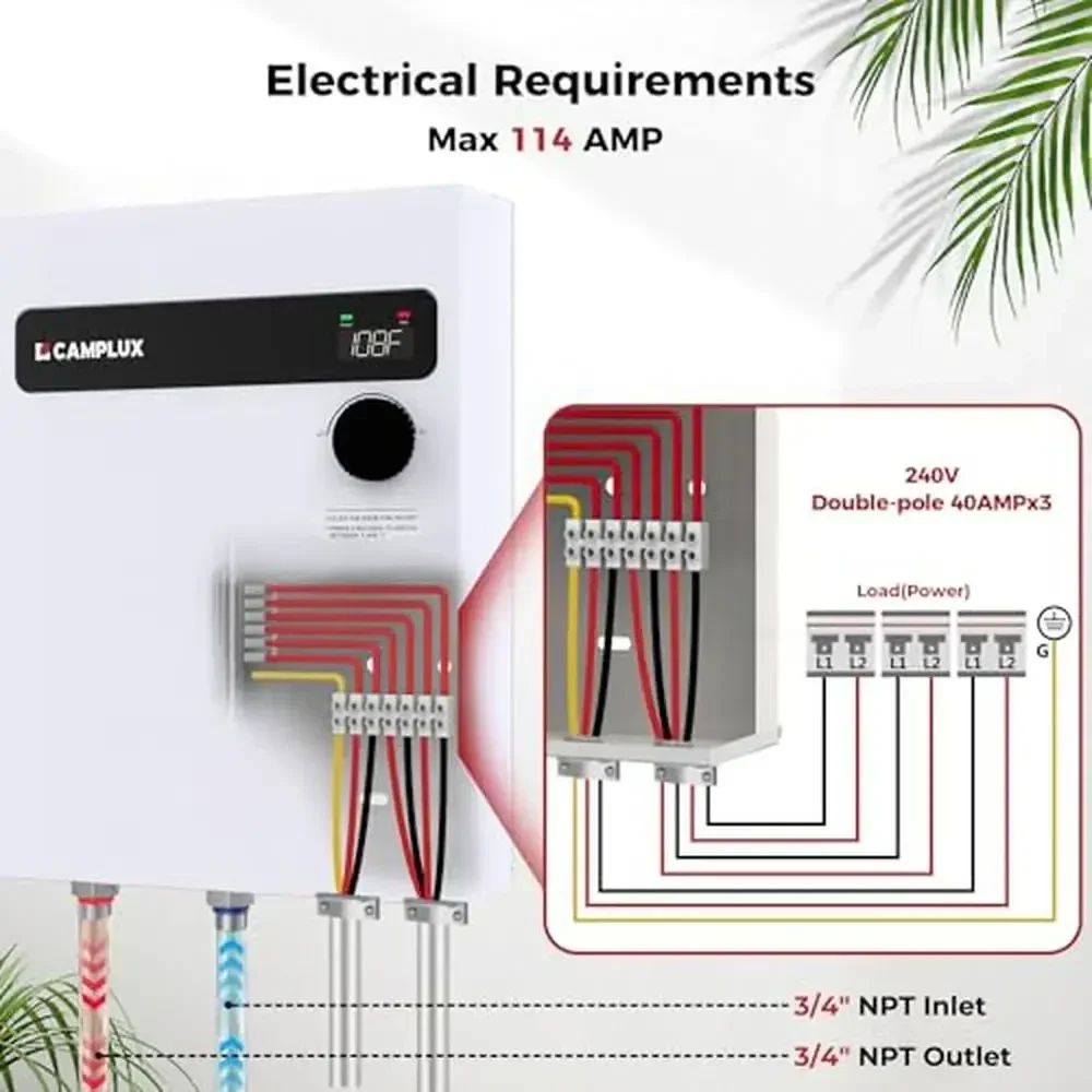 Tankless Electric Water Heater 24kW On Demand Instant Hot Water TEW24 with Digital Display Easy Installation Self-Modulating