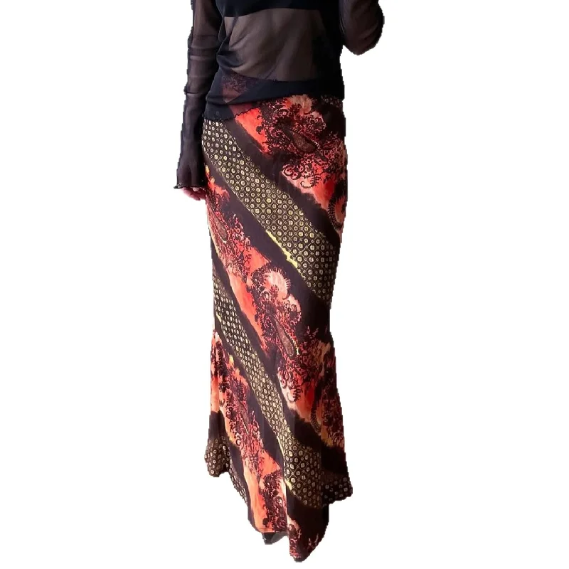 

Винтажная женская прямая юбка средней длины с цветочным принтом и контрастной сеткой с низкой талией для женщин