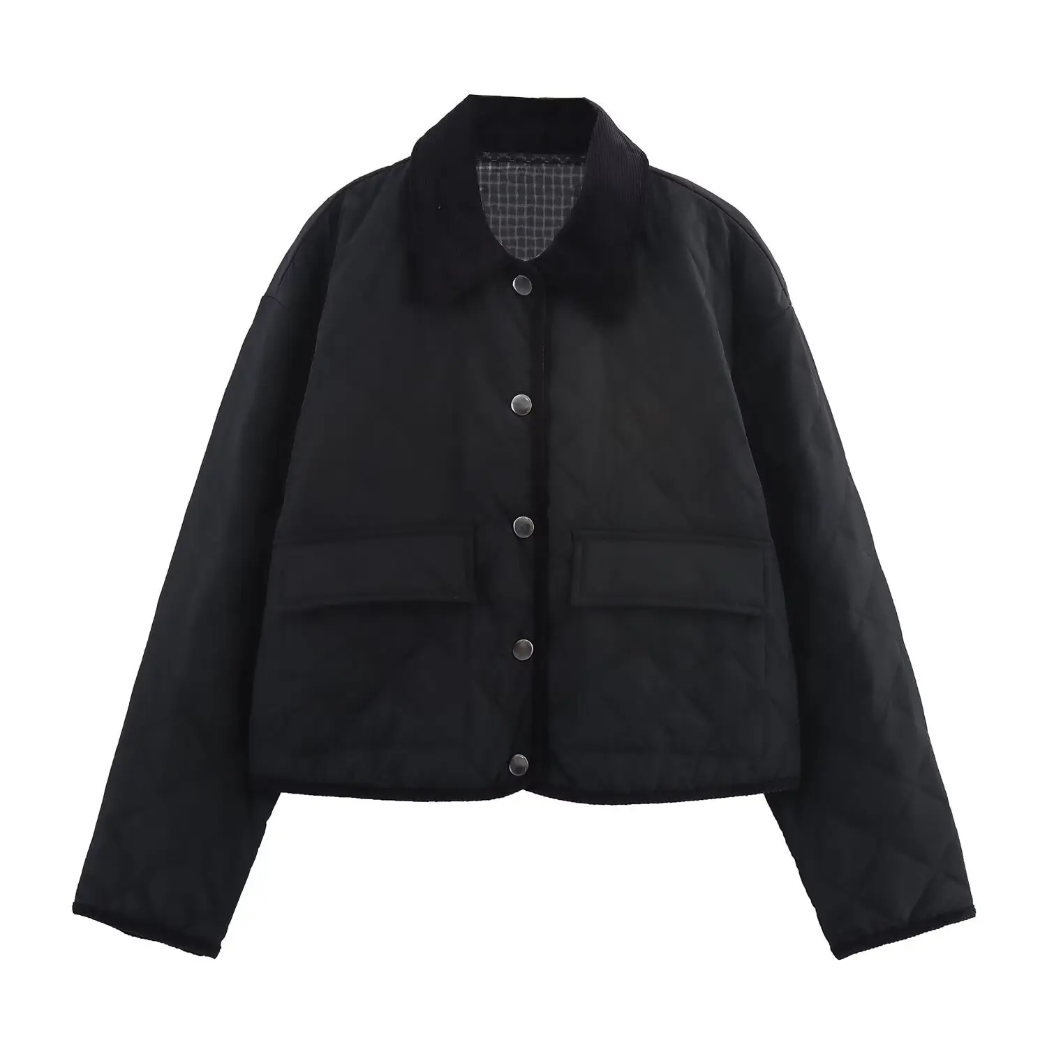 

Women's new product diamond plaid street fashion lapel jacket cross-border winter European and American cotton clothing