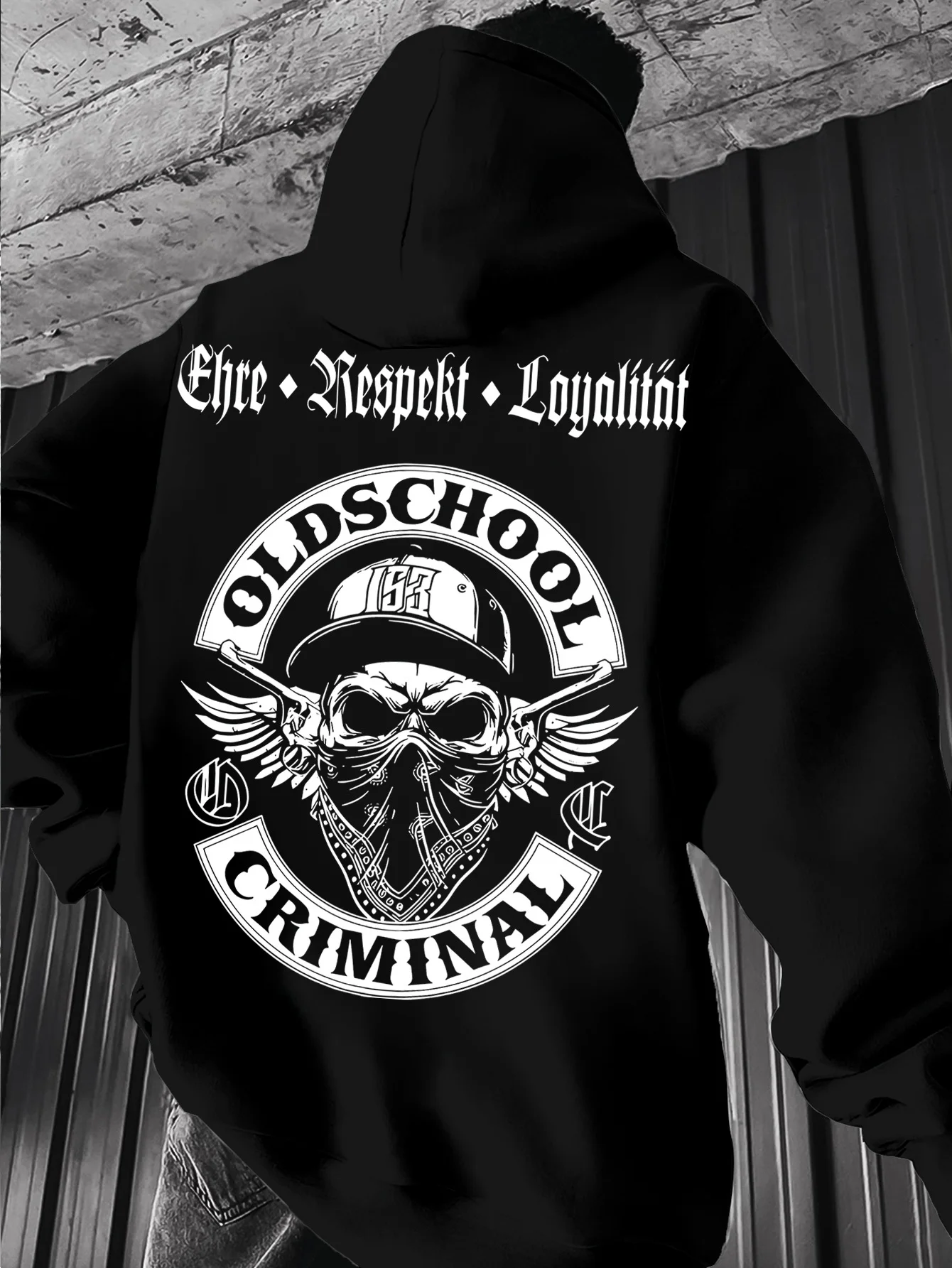 Old School Skull Printed Fleece Hoodies Mens Warm Winter Athletic Sportswear Sweatshirt Casual Loose Workout Pullover Top