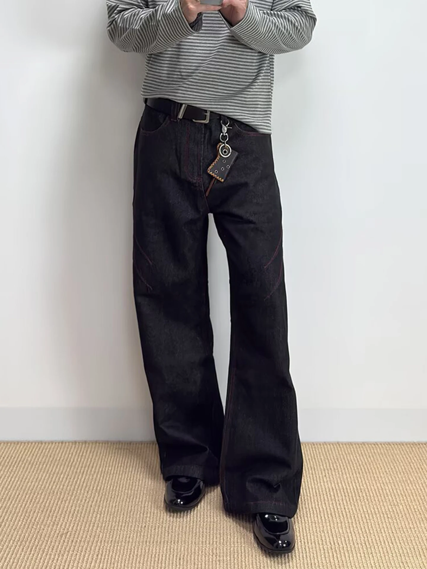 

Оригинальный цвет, красная линия, дизайн, прямые брюки, мужские универсальные длинные брюки в стиле ретро, весна-осень, повседневные однотонные брюки