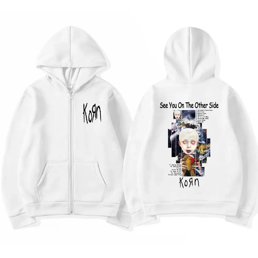 سترة روك باند كورن أراك على الجانب الآخر بغطاء للرأس بسحاب للرجال والنساء، سترة كلاسيكية كبيرة الحجم بسحاب للجنسين