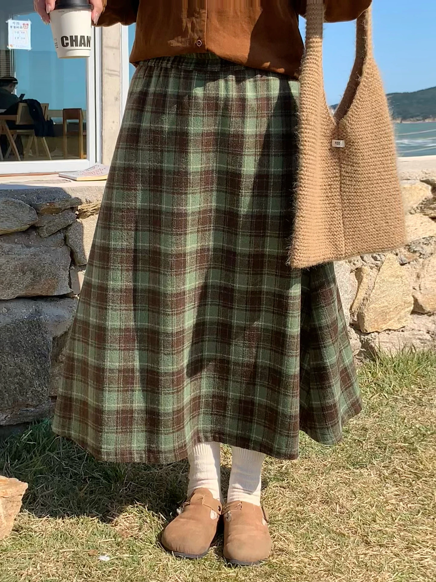 

Женская шерстяная юбка в клетку большого размера Witch, утягивающая юбка трапециевидной формы с высокой талией, повседневная зимняя сезонная юбка для поездок на работу