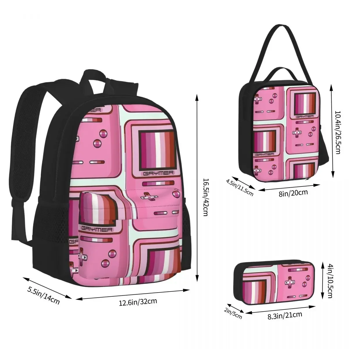 Lesbian Flag Gaymer Backpacks Boys Girls Bookbag Students School Bags Cartoon Kids Rucksack Lunch Bag Pen Bag Three-Piece Set