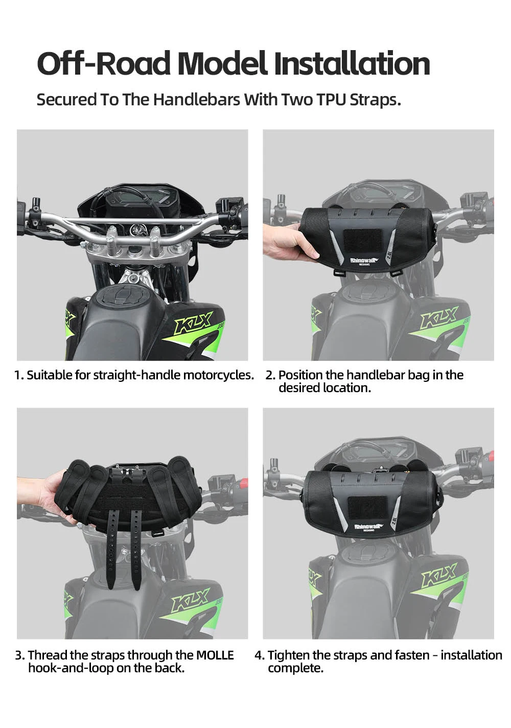 Rhinowalk Motorrad-Lenkertasche, stabile Aufbewahrungstasche, Reise-Umhängetasche mit Molle-System und Regenschutz für ADV-Zubehör – Detail 16