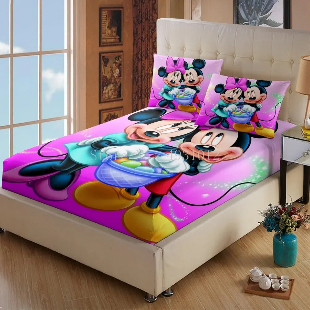   Anime Minnie Mickey Mouse Matratzenbezug, Spannbettlaken, Bettwäsche für Kinder, Kinder, Teenager, Tagesdecke, Schlafzimmerdekoration