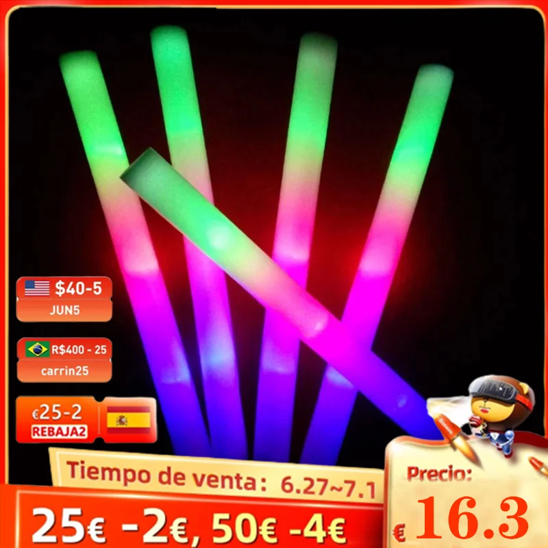 30 Pc Light-Up LED Foam Sticks Soft Batons Glow Wands Cheer Flashing Tube Concert Fluorescent Glow in the Dark Party Supplies