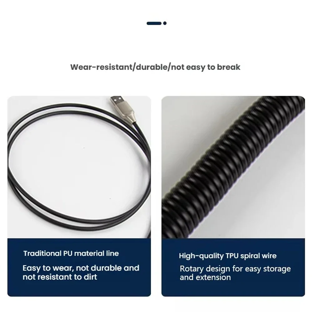Coiled USB C Keyboard Cable Type C to USB A Detachable Metal Aviator Double Braided Cord for Mechanical Gaming Keyboard