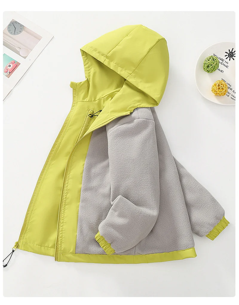Boys Plush Warm Jackets Spring Girls Windproof Waterproof Hooded Cargo Coats Autumn Kids Sports Windbreaker Outerwear 4-14 Years