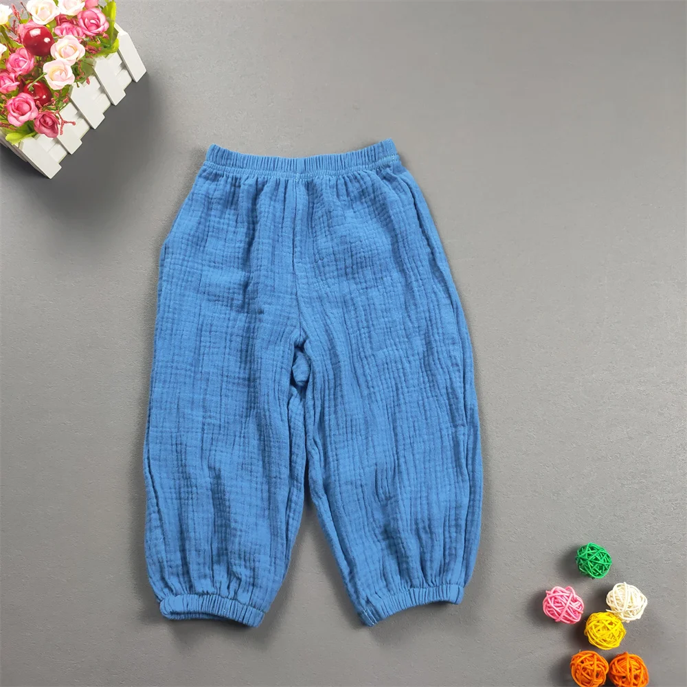 Kinder Kleidung Sommer Jungen Und Mädchen Baumwolle Gefaltete Lose Hosen Mädchen Casual Einfarbig Atmungsaktive Hose – Detail 9