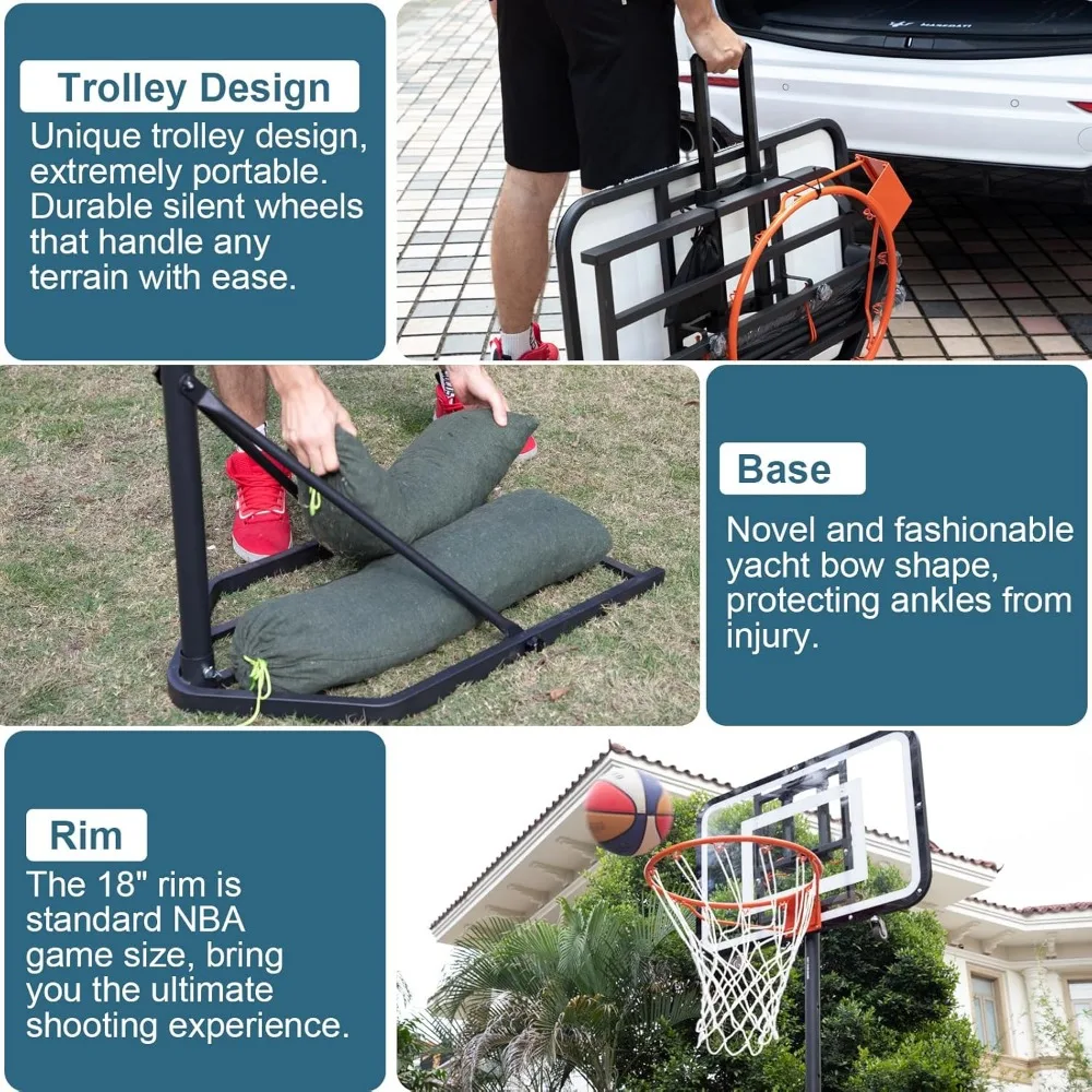 регулируемое уличное баскетбольное кольцо для молодежи и взрослых, высота от 6,9 до 8,7 футов, портативное и подходит для использования в помещении и на открытом воздухе.