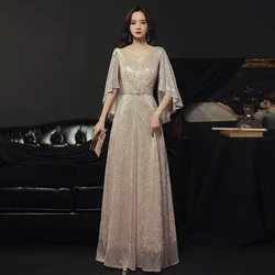 Banquet Evening Dress2024New Summer Elegant Golden Socialite Dress Long Host Annual Meeting Dinner Dress