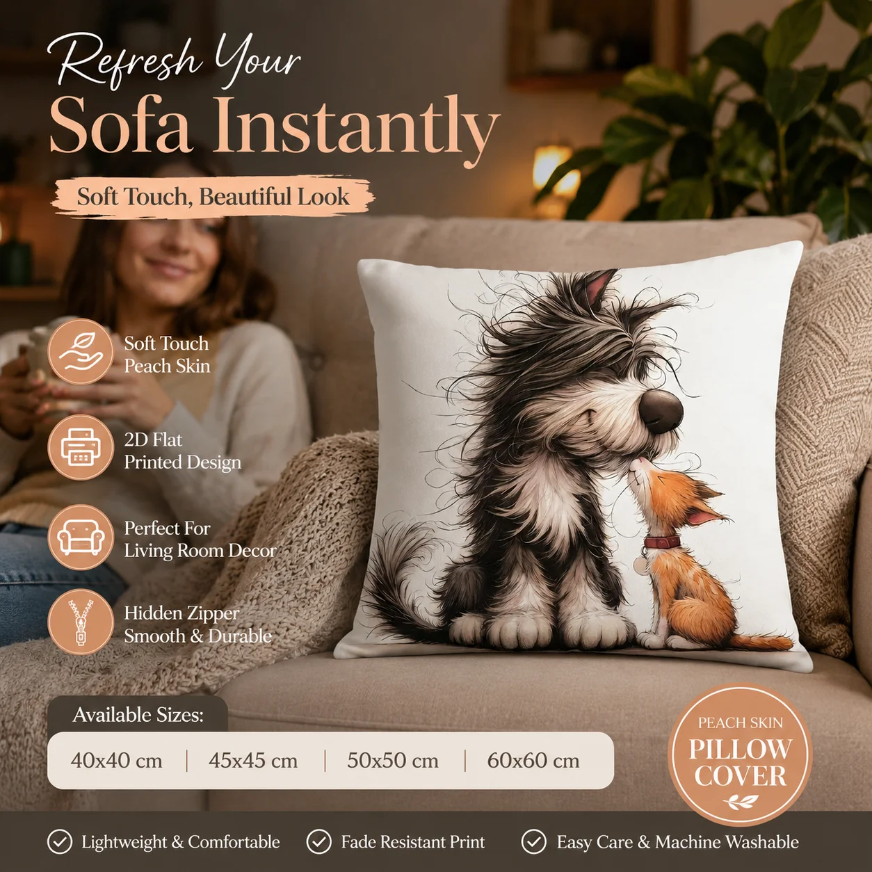 

Cute Pet Dog Cat 2D Flat Printed Pillowcase Soft Peach Skin Fabric Cushion Cover for Sofa Bed Car Home Decor Indoor Outdoor