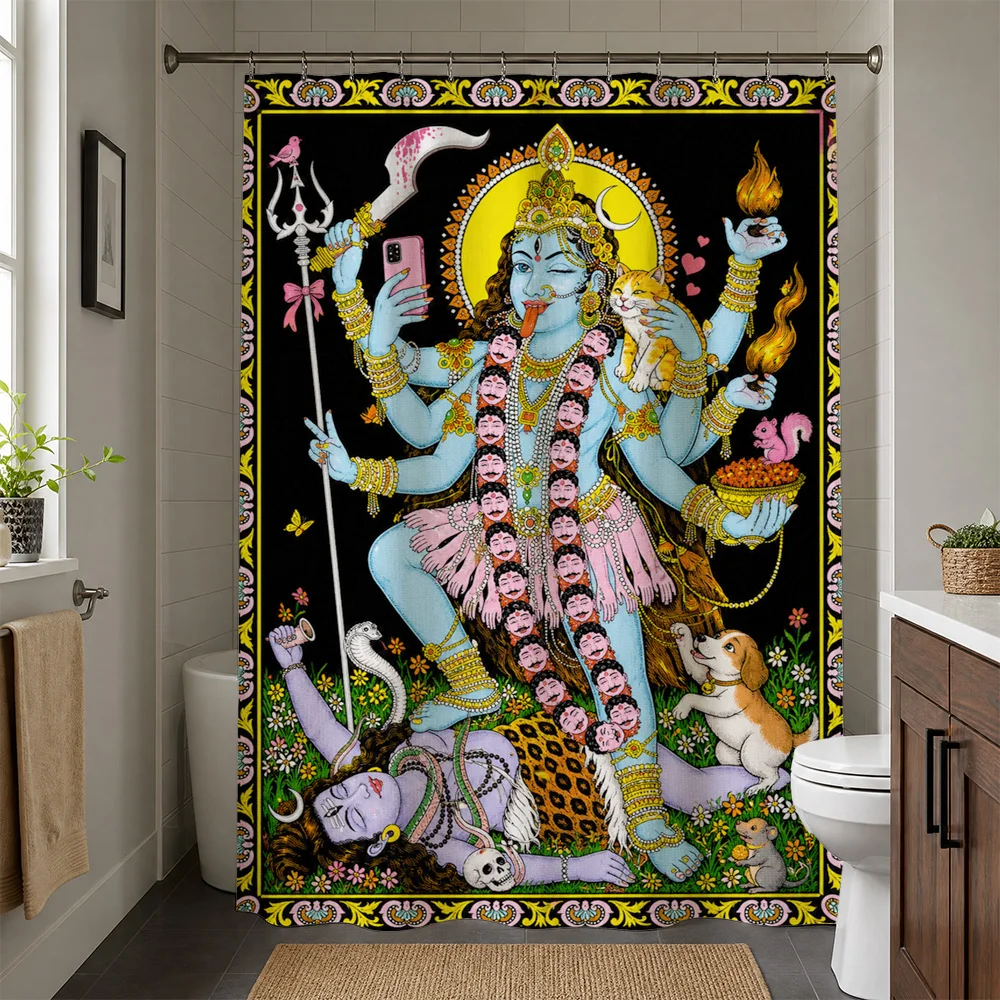 Waterproof Shower Curtain Lord Shiva Hindu Goddess Bohemian Indian Spiritual Tribal Art Print Bathroom Tapestry Decor Accent Lin
