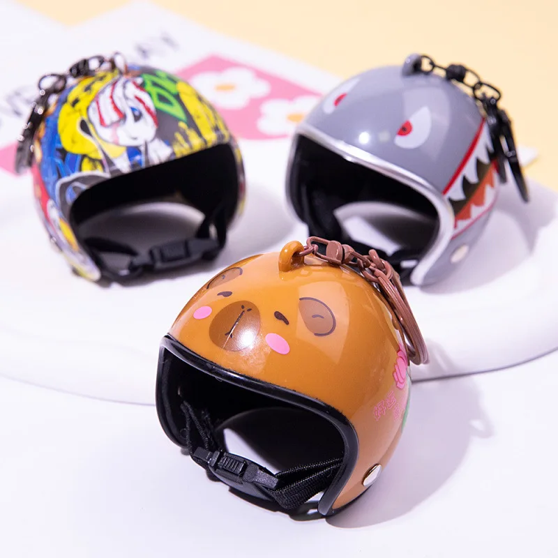 

6.5cm Head Helmet Keychain Cute Mini Helmet Car Pendant Cartoon Luggage Gift Creativity Key Chain Accessories Wholesale