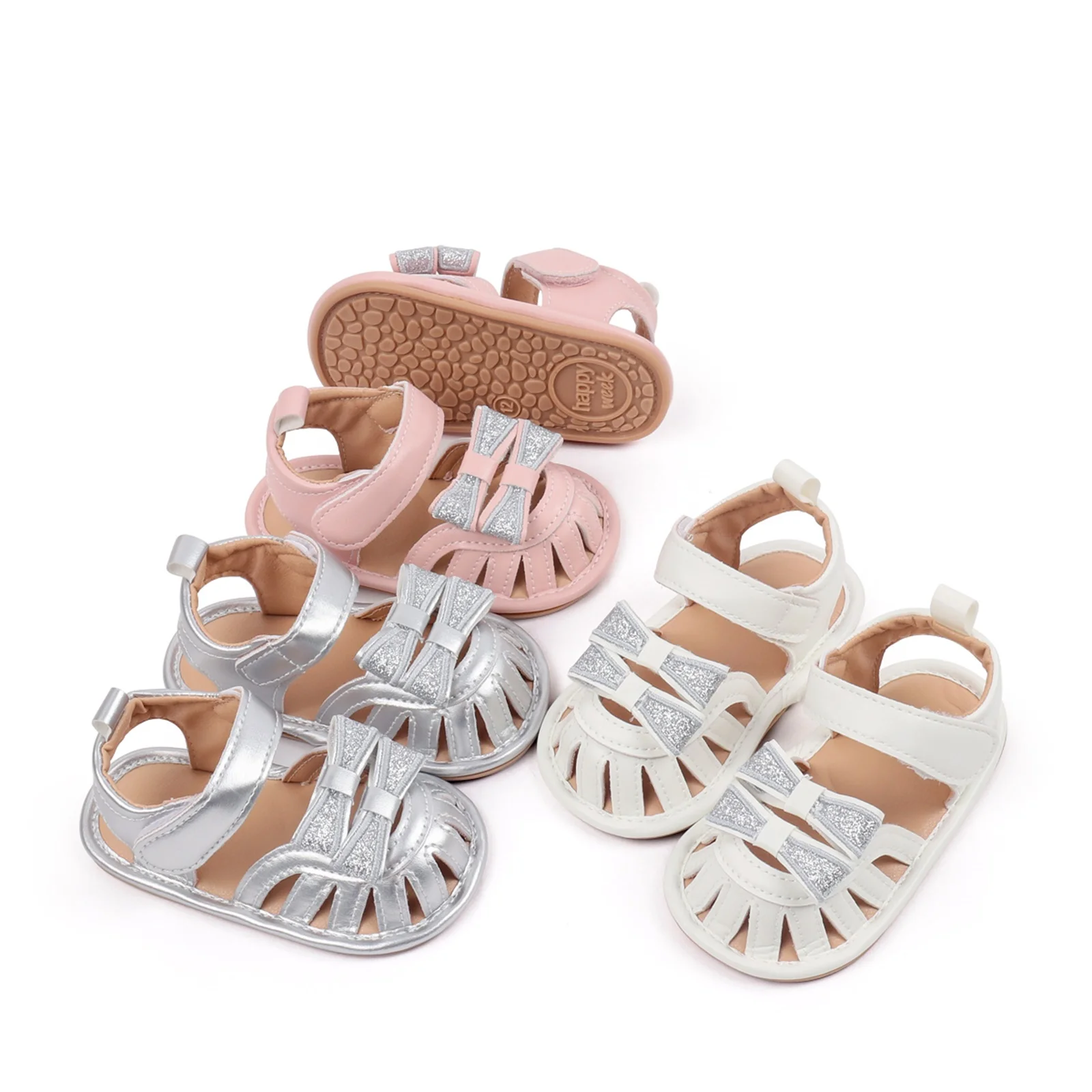 

0-18months Baby Girl Sandals Flexible PU Leather Non-slip Shiny Bowknot Summer Shoes