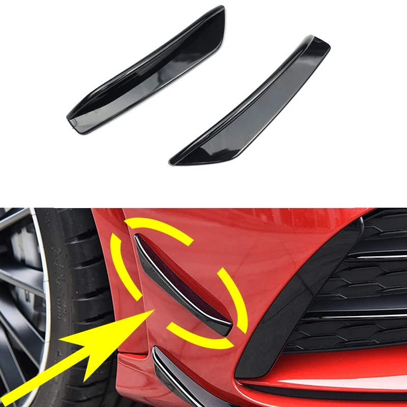 Glossy Black Front Bumper Side Spoiler Canard Splitter Trim Sticker For Benz A Class W177 A160 A180 A200 A250 A35 AMG 2019-2022