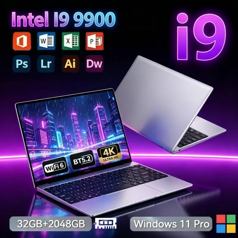 14.1 Inch Portable Ultra‑Slim Laptop 2026 Intel I9 9900 CPU 32GB RAM 2TB SSD Windows 11 Gamer Business Office Notebook Computer