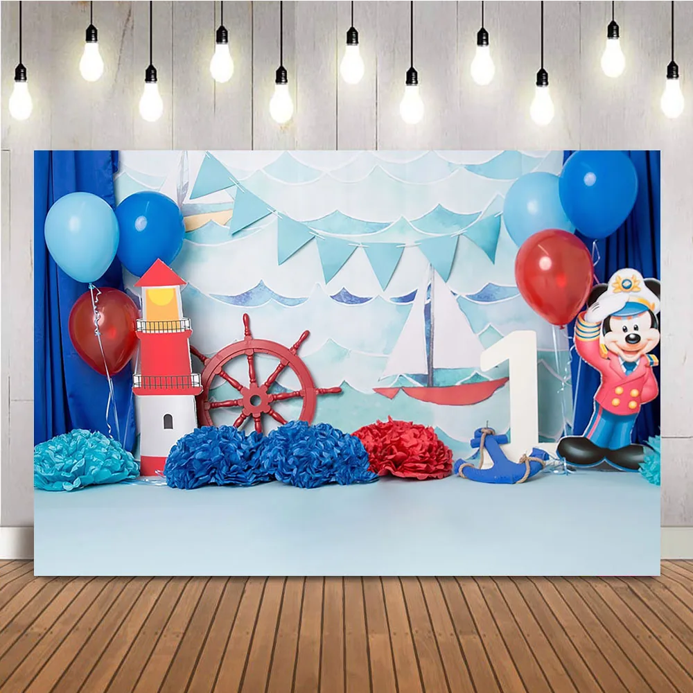 

1st Birthday Cake Smash Photography Backdrop Sailboat Sailor Sailing Adventure Background for Photo Studio First Birthday Prop