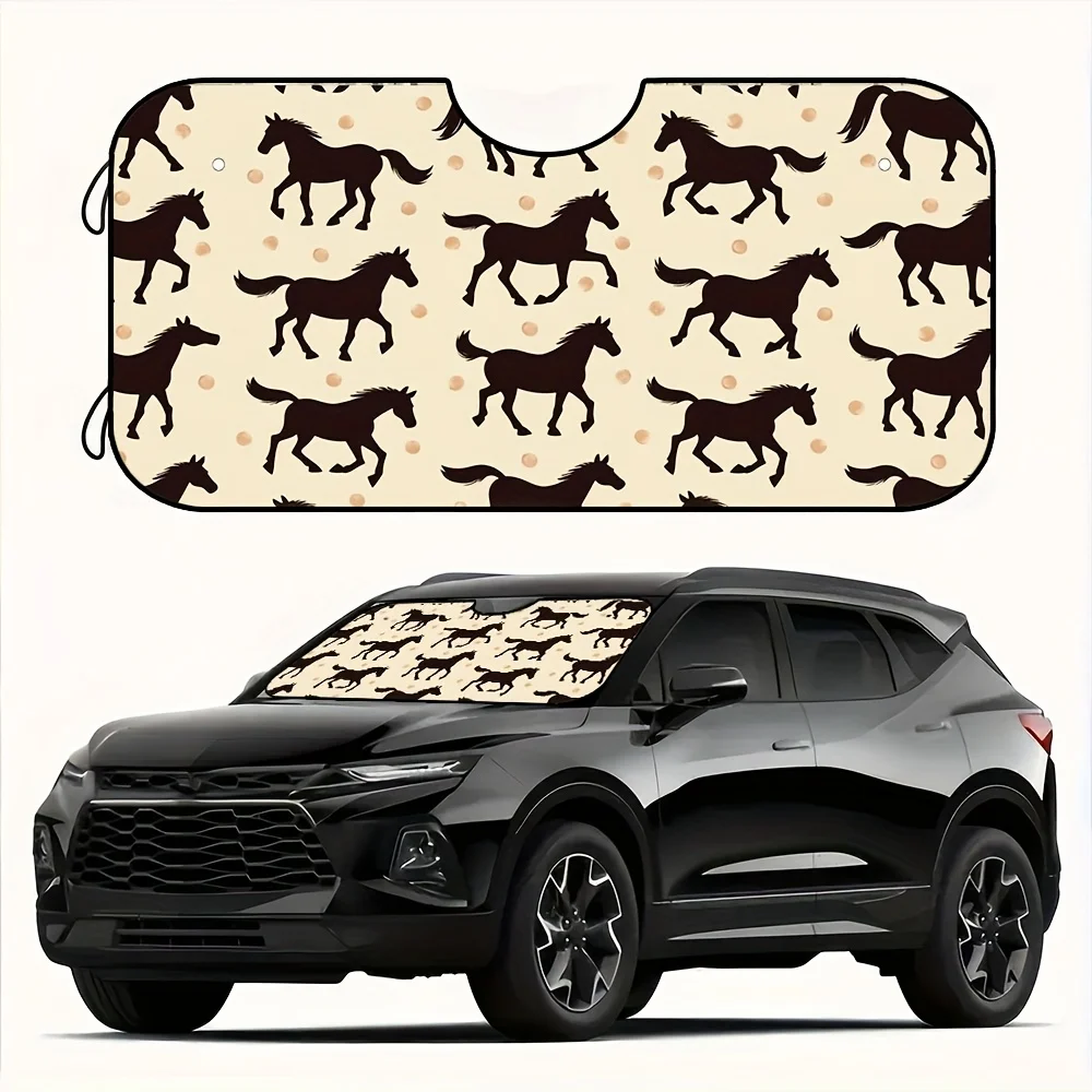 1pc Playful Horse Pattern Sunshade For SUVs & Trucks - Foldable, Full Coverage With 4 Suction Cups, Durable Polyester Material,