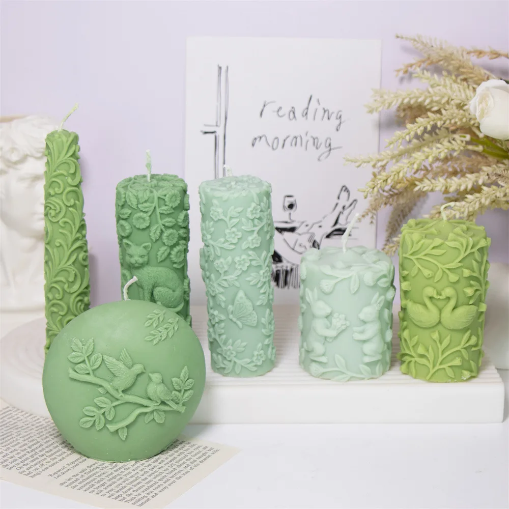 

Embossed Pattern Cylindrical Scented Candle Mold Plaster Diffuser Stone Silicone Mold Decoration Rattan Carved Resin Mold
