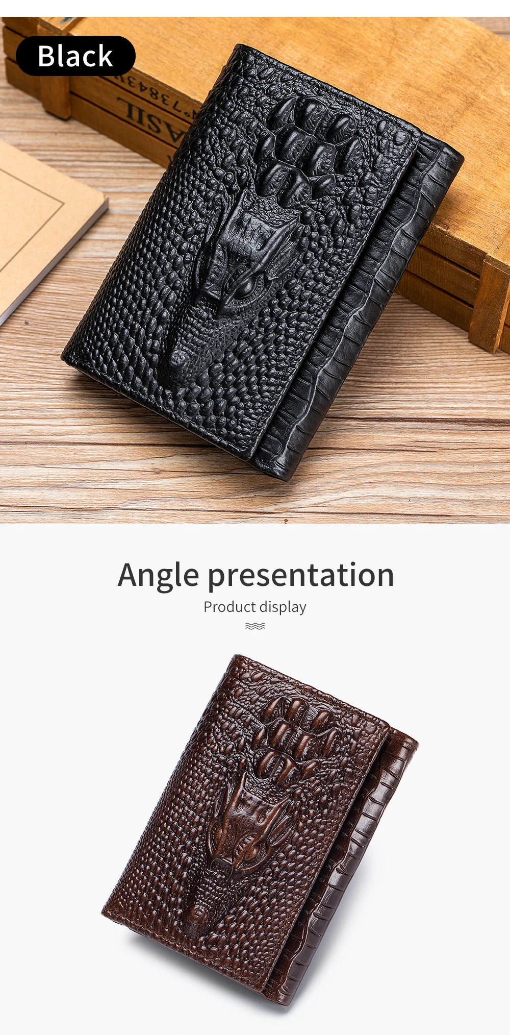 100% Leather Men's Wallet, Leather Short Multi Card Bag, Leather Men's Wallet, Crocodile Patterned Wallet