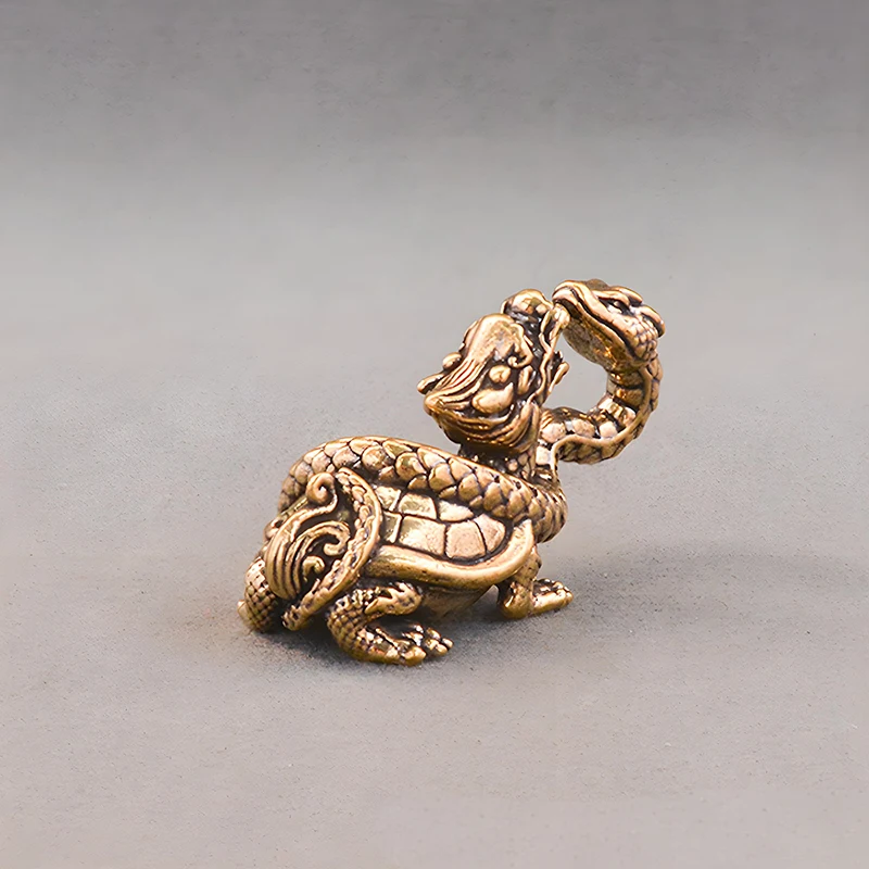 Figuras de cuerpo de tortuga con cabeza de tortuga de pitón mítico de latón Retro, estatua de Animal de la suerte en miniatura