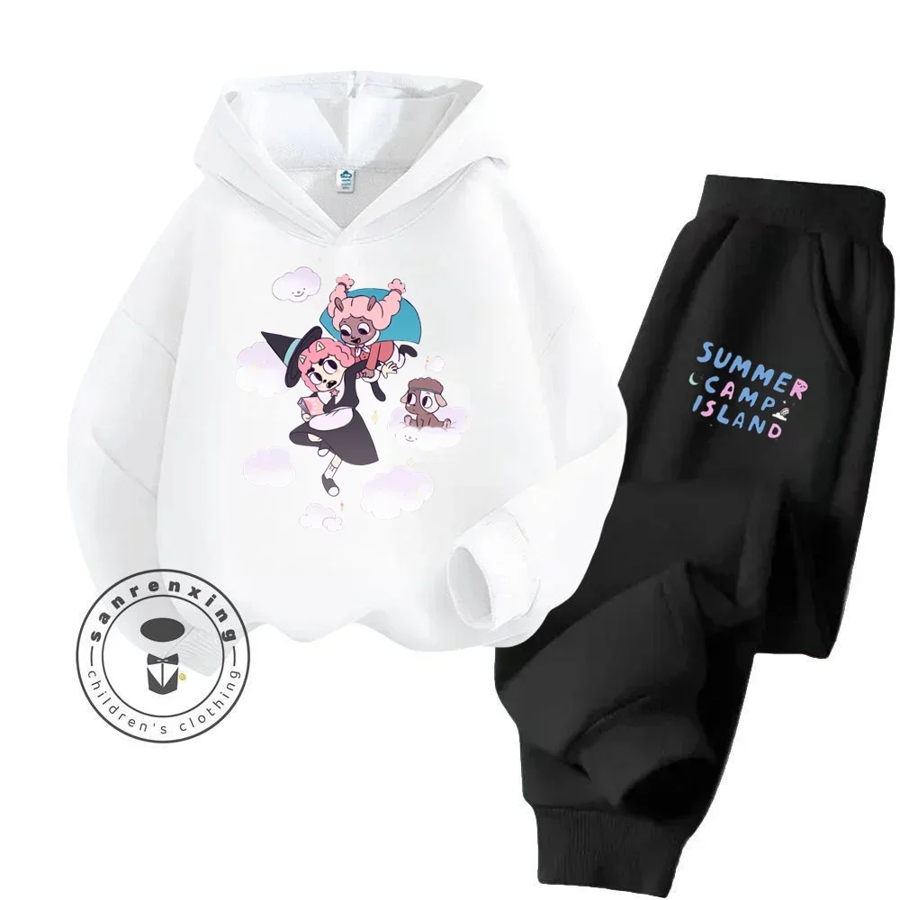 Summer Camp Island Hot Cartoon Soft Material Long Sleeve Hoodie Set Simple and Eye Catching Kids Fall Winter Sweatsuit Clothing