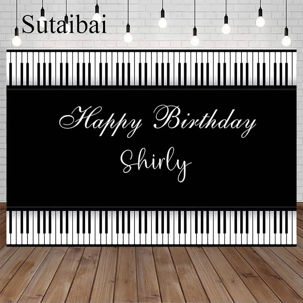 Black and White Piano Keys Photo Background Happy Birthday Photography Backdrop Custom Piano Wall Music Decor Banner Poster