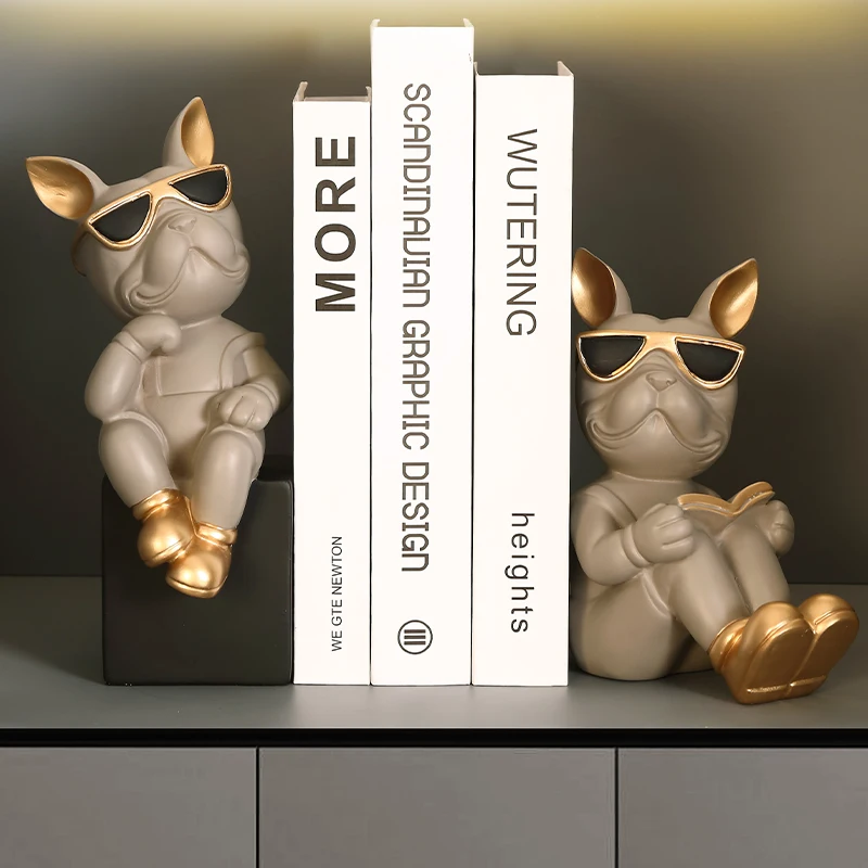 Bookend French Bulldog Statues and Sculptures Nordic Figurines Room House Decoration Desk Ornaments Resin Dog Butler Statue