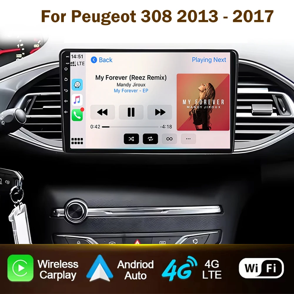 

Car Radio Car Multimedia Player For Peugeot 308 2013 2014 2015 2016 2017 9 Inch Android Car Stereo GPS Carplay Auto QLED Screen