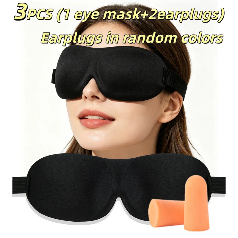 3-Pcs Sleep Set-Lightweight Three-Dimensional Fully Covering Eye Mask Soft Foam Earplug Suitable For Sleep Relax Rest And Travel