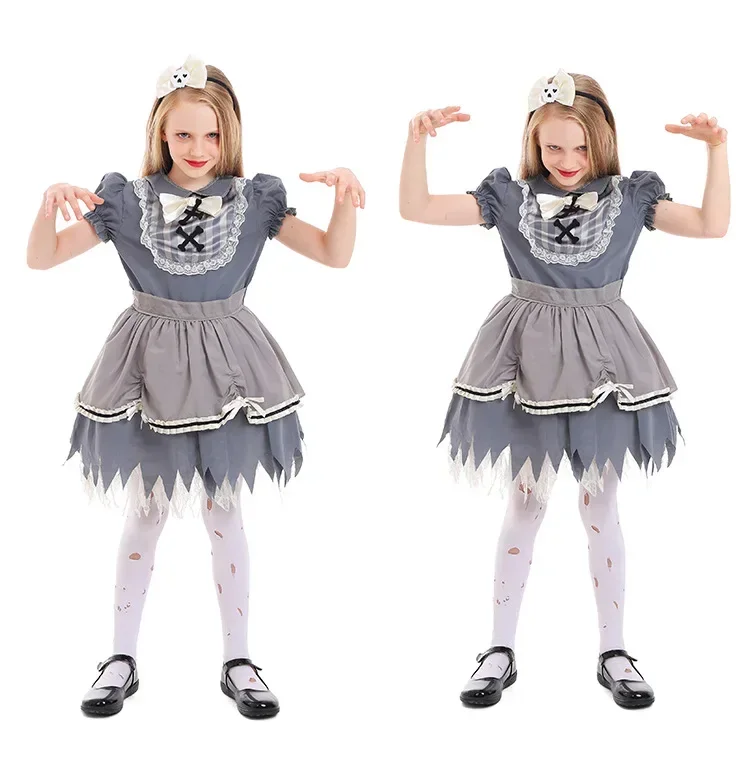 Scary Bloody Kids Ghostly Girl Kostüme Cosplay Halloween Kinder Walking Dead Zombie Karneval Purim Show Partykleid