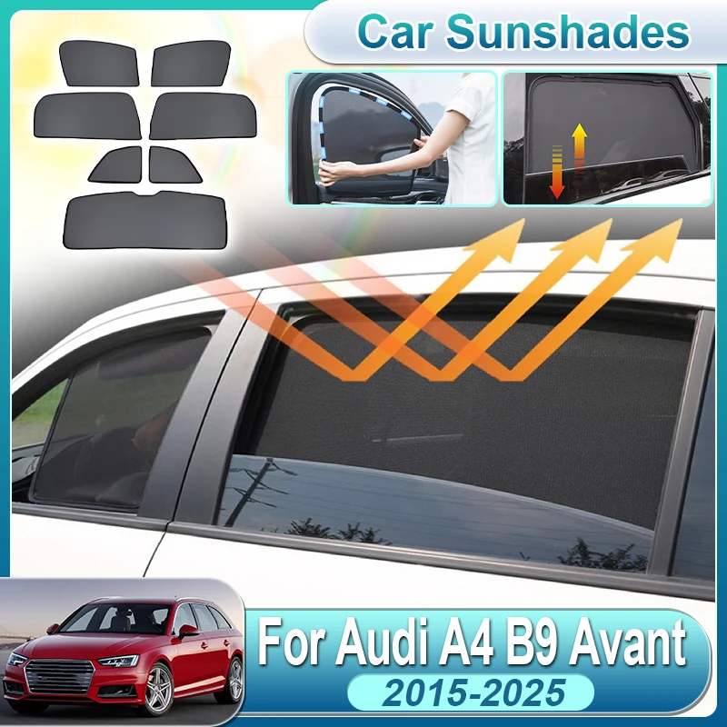 

Для Audi A4 Avant B9 2015-2025: Сетчатые солнцезащитные шторки для боковых и задних стекол, защита от солнца и посторонних глаз, аксессуары для автомобиля