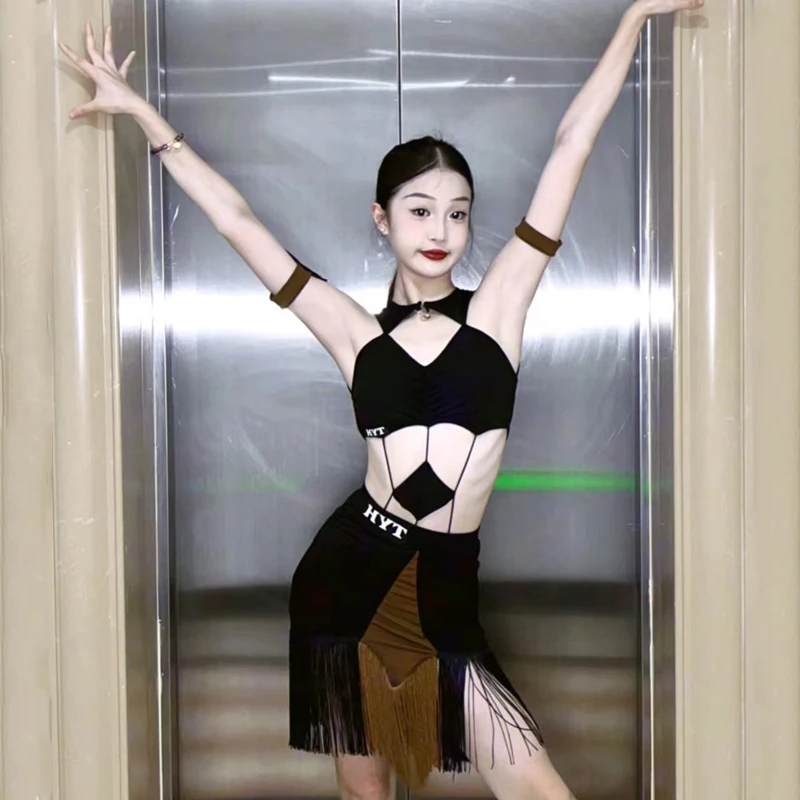 

New Latin Dance Performance Costumes For Women Sexy Backless Tops Tassel Skirts Suit Chacha Rumba Female Latin Clothing DQS13935