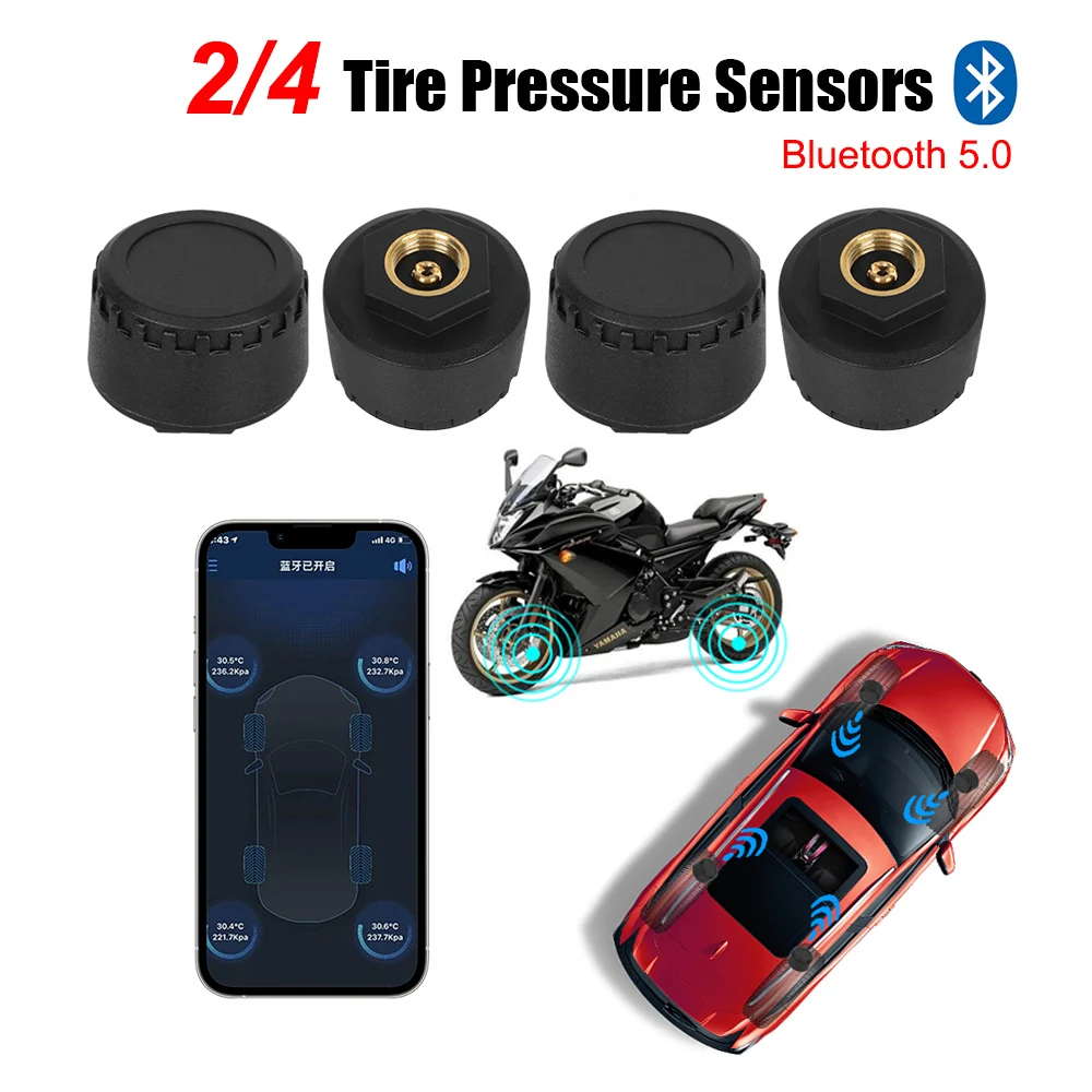 Motorcycle Tire Pressure Monitoring System, Tyre Tester, Auto Acessórios, Android, IOS, TPMS, Bluetooth 5.0, 0-100PSI