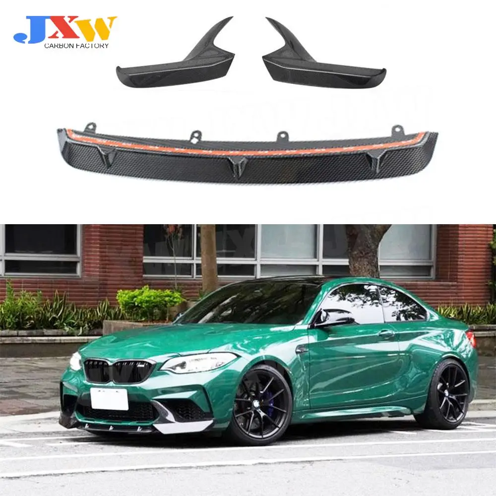 

3Pcs Carbon Fiber/FRP Car Front Bumper Lip Chin Spoiler With Splitters For BMW 2 Series F87 M2 M2C Competition 2018 - 2020