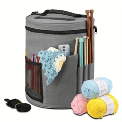 Large Capacity Crochet Bag: Yarn Storage, Knitting Needle Organizer, Crochet Tote Bag with Front Pocket for Yarn, Hooks, Needles