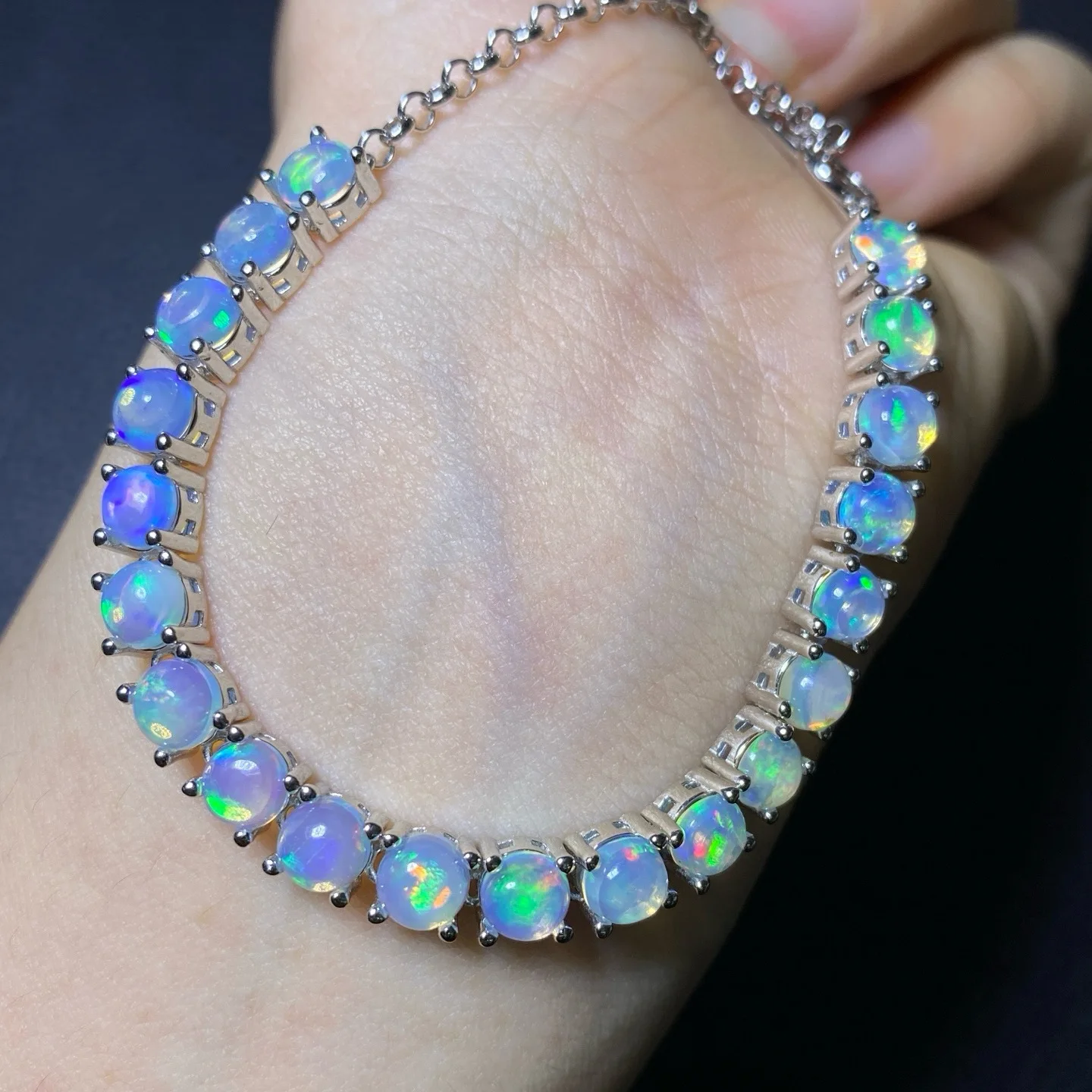 

Браслет из натурального белого опала, серебро S925, тонкий комплект с натуральными цветными кристаллами, чистый и полный огненного основного камня 5*5 мм