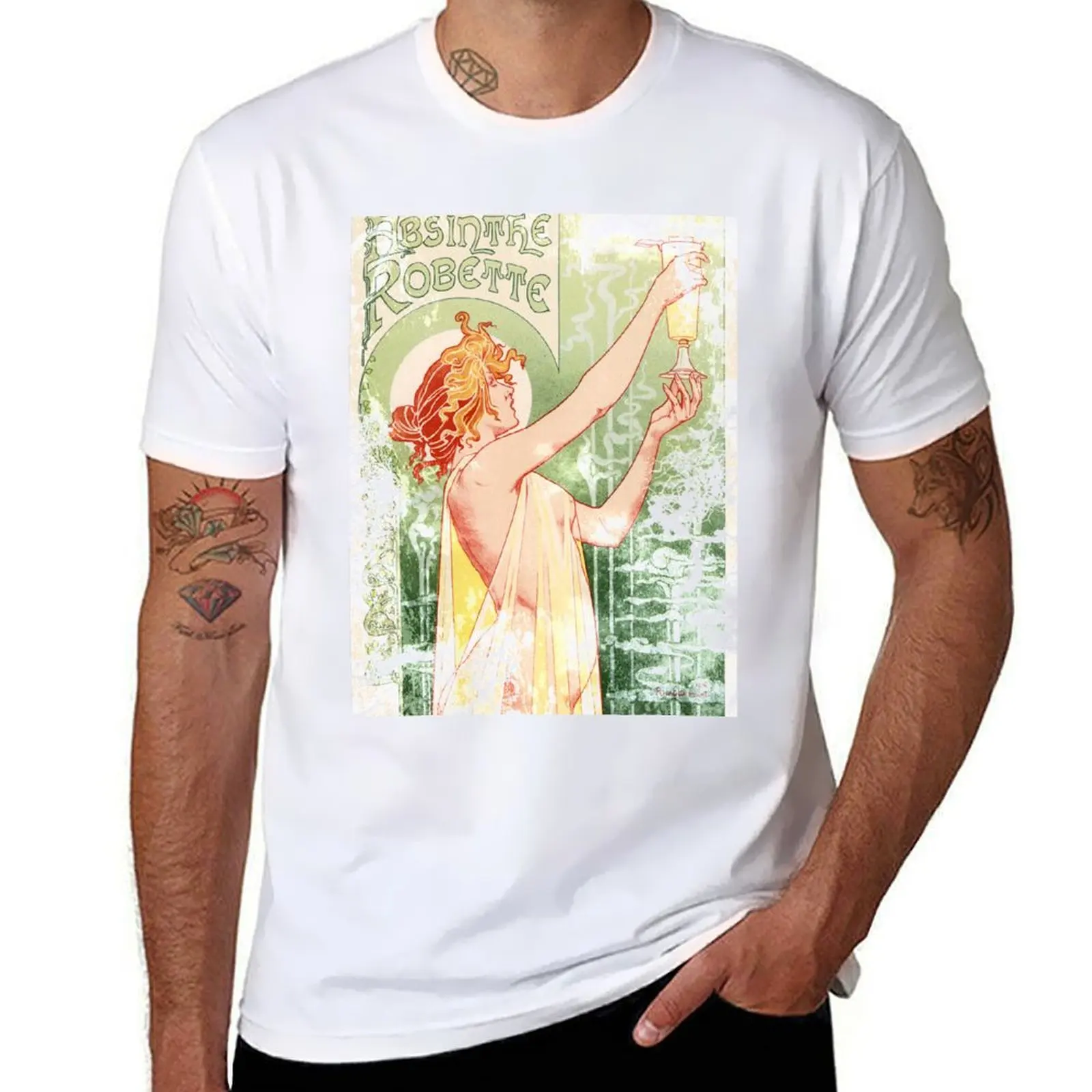 

fit shirts Art casual T-Shirt man t Robette French t design slim advertising Vintage for Nouveau shirt man Absinthe