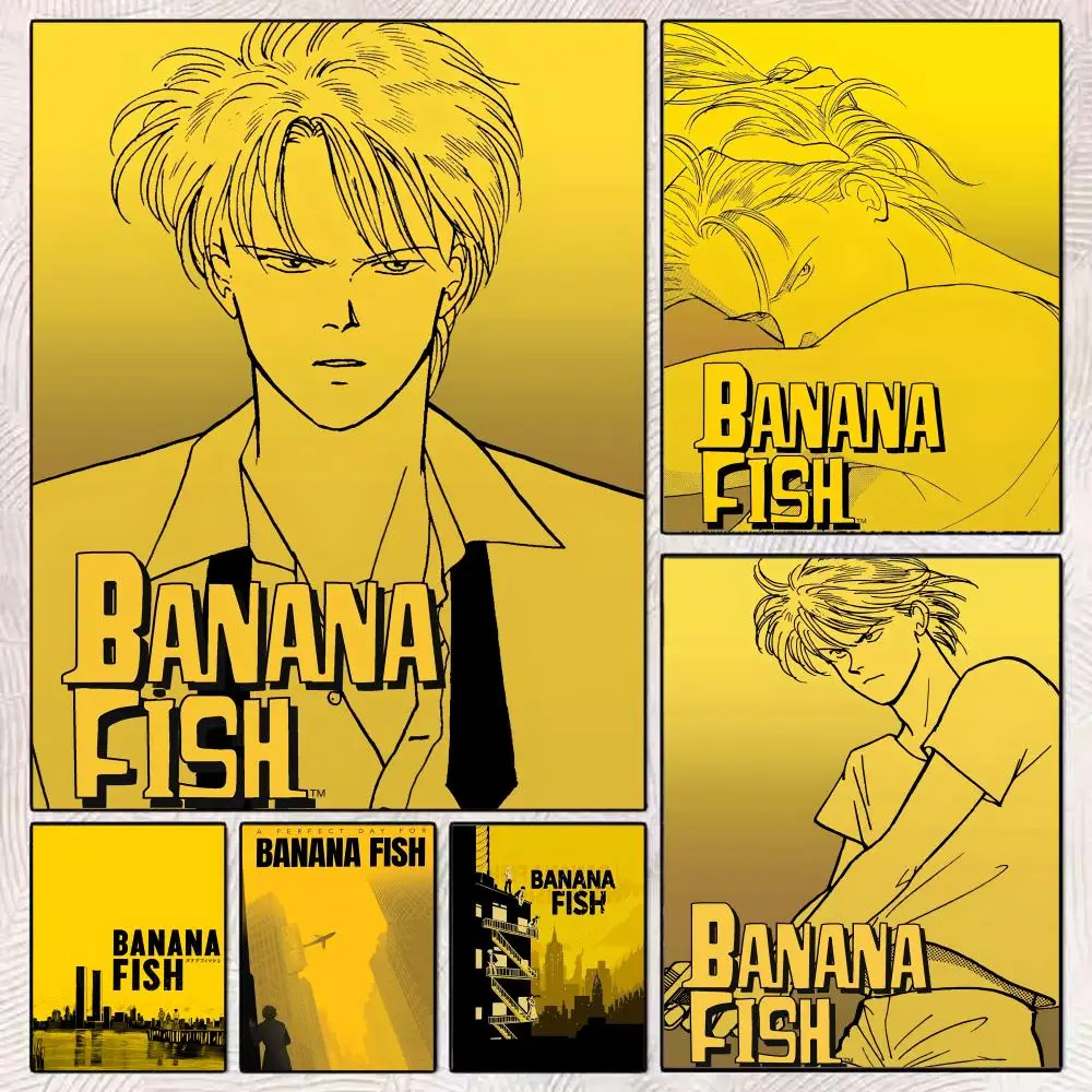 Póster clásico impreso en lienzo con caligrafía de anime japonés B-Banana Fish, arte de pared para decoración del hogar, regalos navideños