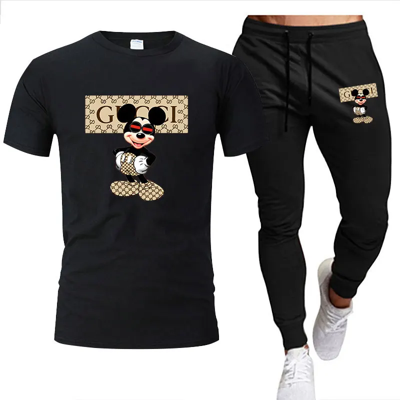 

Disney Mickey Men's T-shirt Fashion Brand Short Sleeve Summer Casual Top Women's Clothing Sportswear Set Shirt Street Clothing