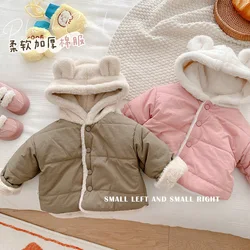 1 2 3 4 5 Years Baby Girls Jacket Autumn Winter Lining Plus Velvet Thick Warm Hooded Overcoat For Boys Casual Cotton Outwear