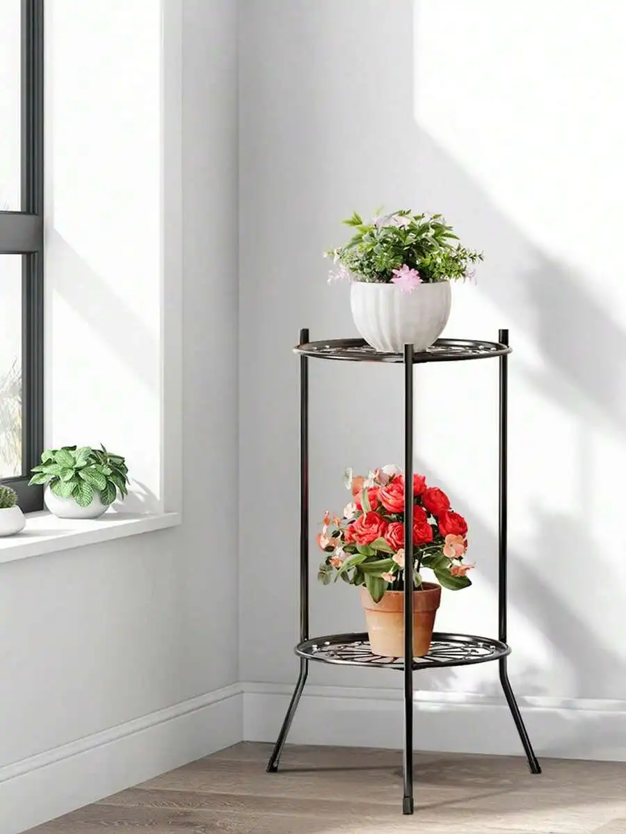 2-Tier European Style Metal Plant Stand – 20' Tall Heavy Duty Iron Flower Pot Rack For Indoor & Outdoor Living Room, Balcony, Pa