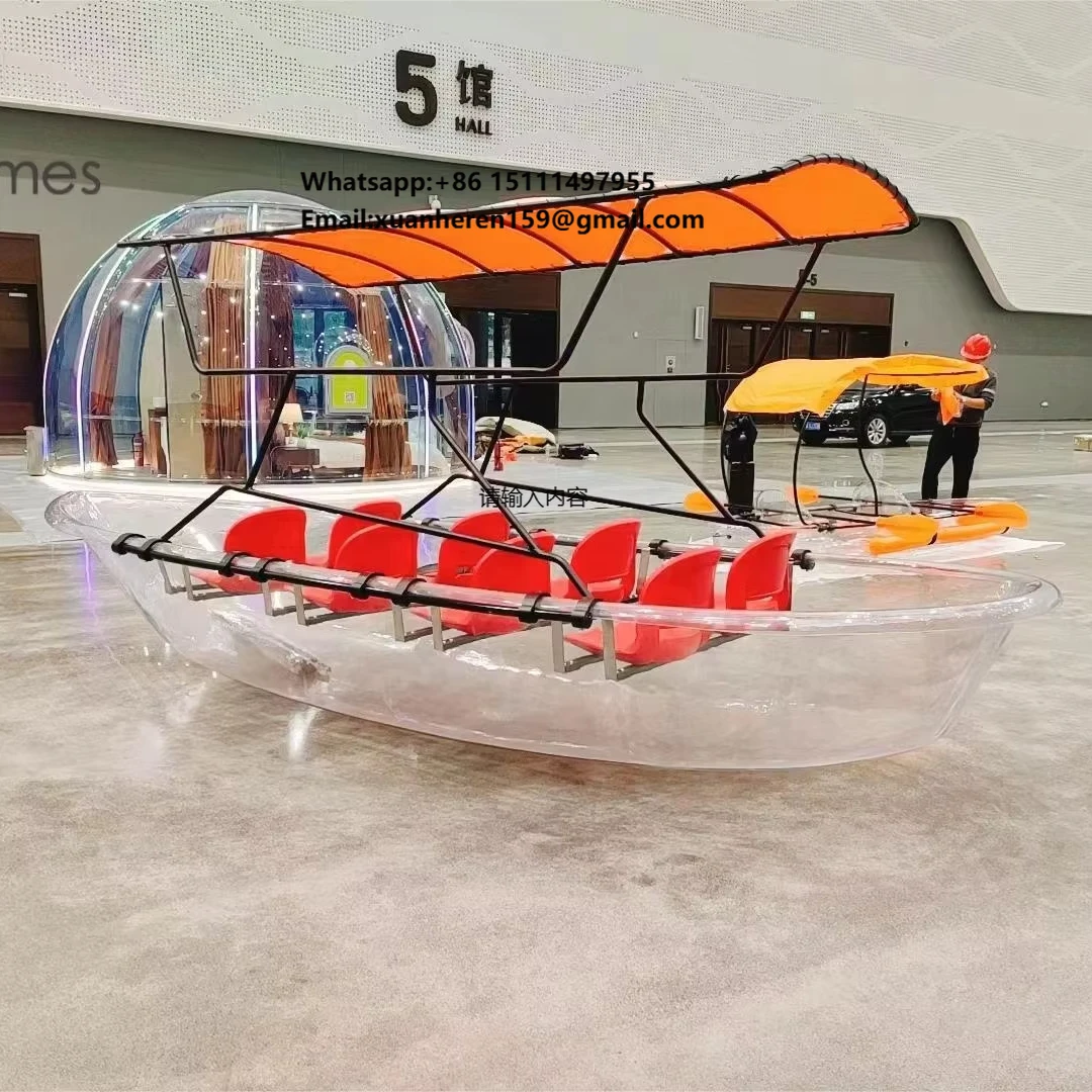 

6 People Clear Kayak Crystal Transparent Canoe Big Boat Sailing Glass Bottom PC Family Boat with Motor
