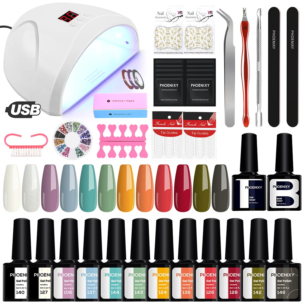 

PHOENIXY 12 Colors Gel Nail Polish Set With 36W/54W UV LED Nail Lamp Semi Permanent UV Gel Varnish Manicure Tools Kit Beginner